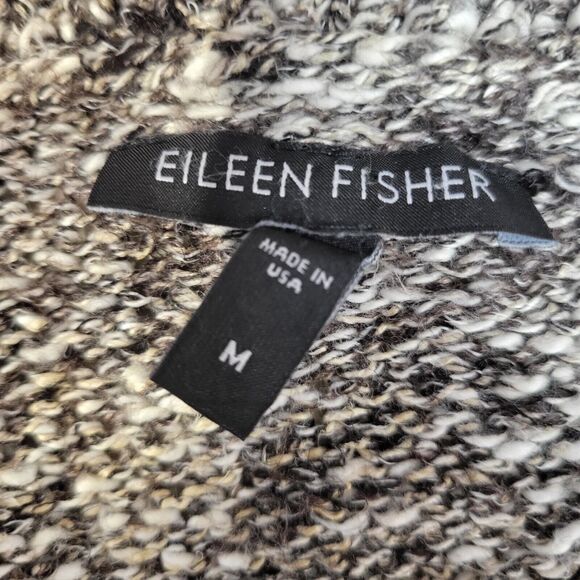 Eileen Fisher Linen Blend Sweater Size Medium Brown Ivory Marled Textured Knit - Picture 5 of 11